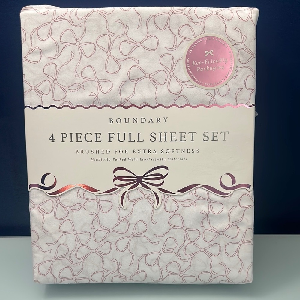NWT Pink Bow Boundary Full Sheet Set
